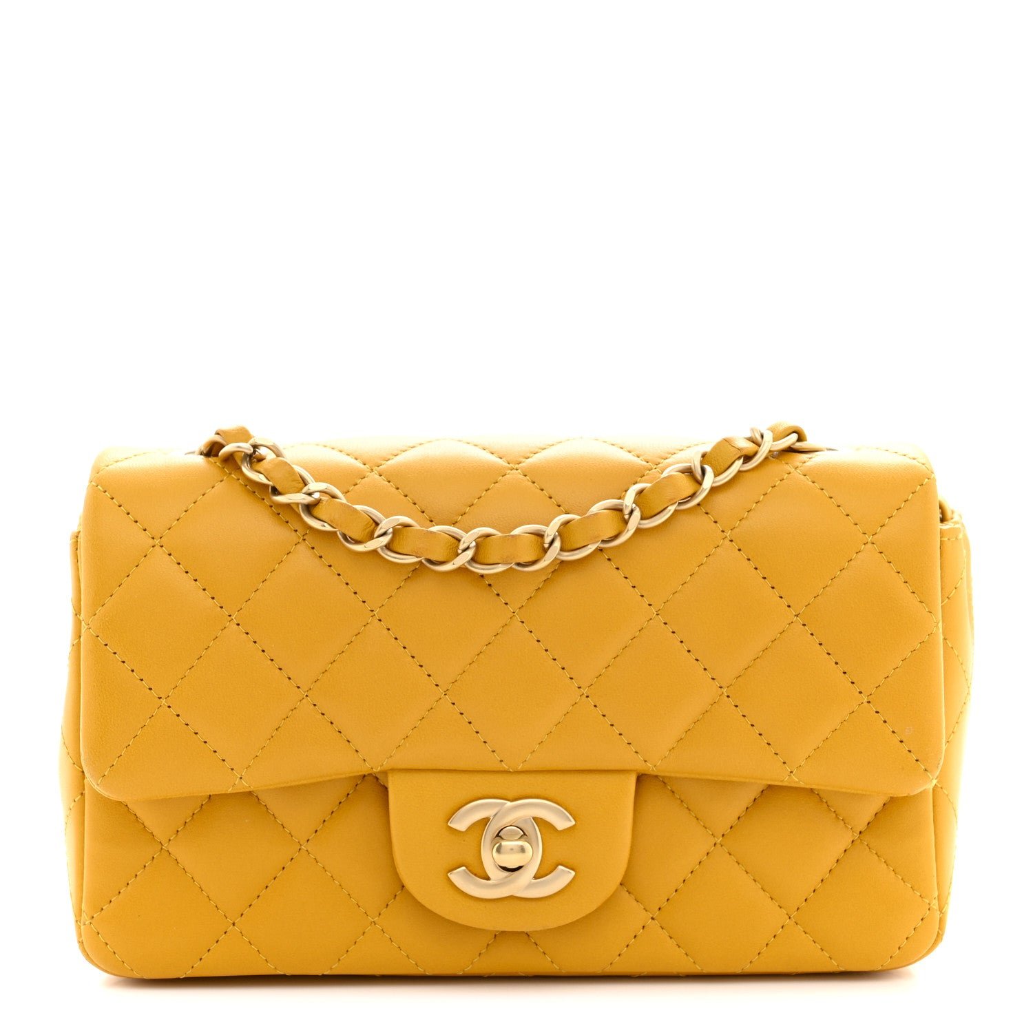 Chanel Lambskin Quilted Mini Rectangular Flap Yellow