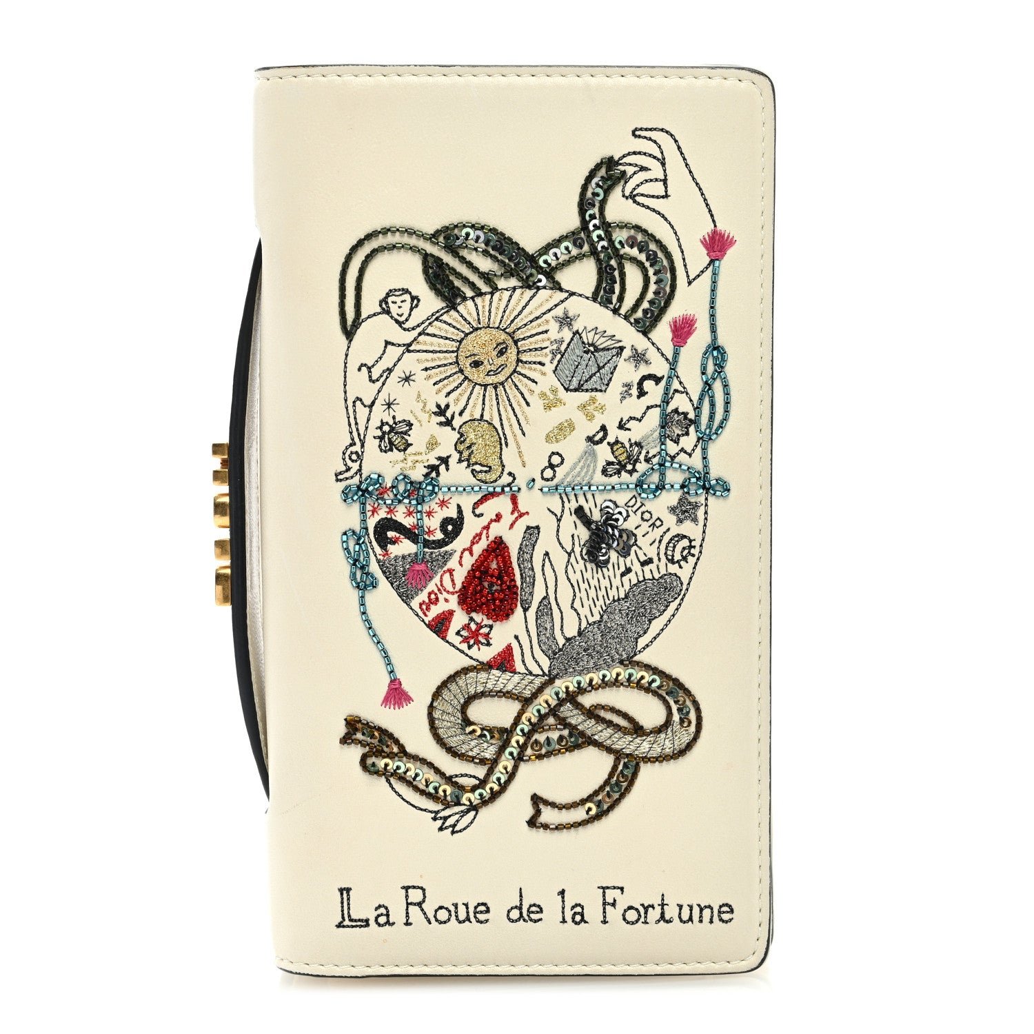 Dior Lambskin Embroidered La Roue De La Fortune Tarot Pouch Clutch White