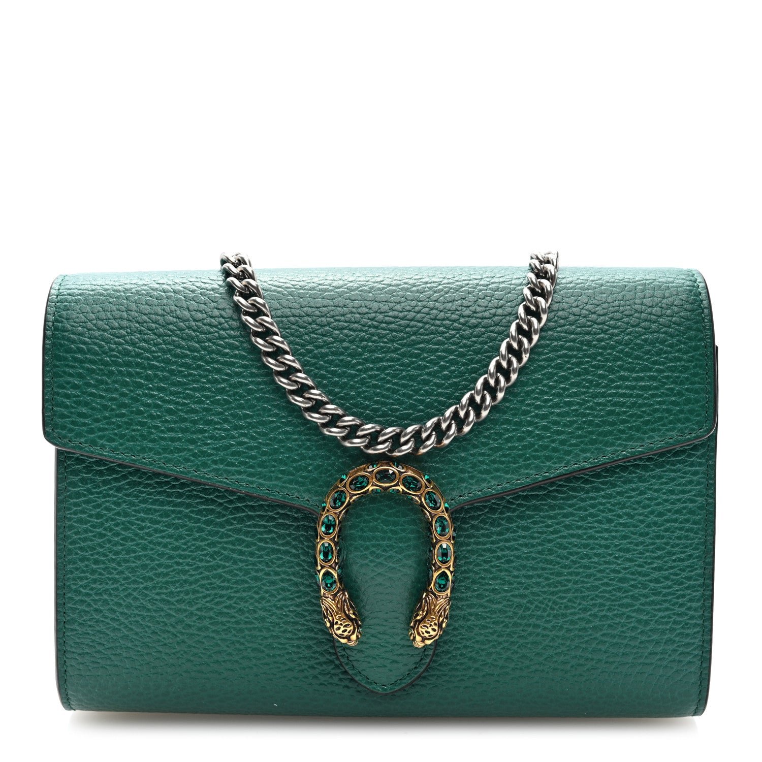 Gucci Calfskin Mini Dionysus Chain Wallet Emerald