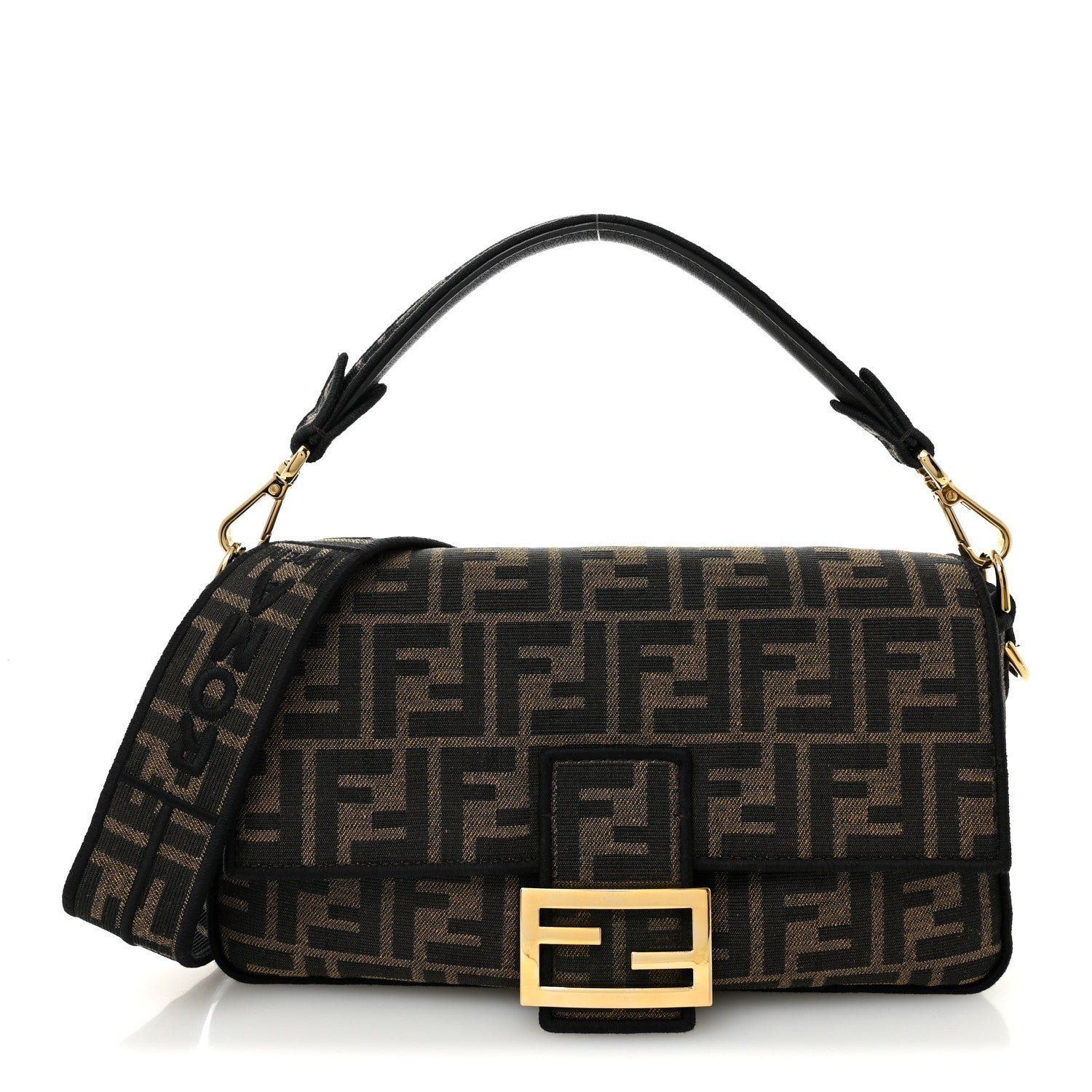 Fendi Fabric Jacquard FF 1974 Medium Baguette Tobacco Moro Black