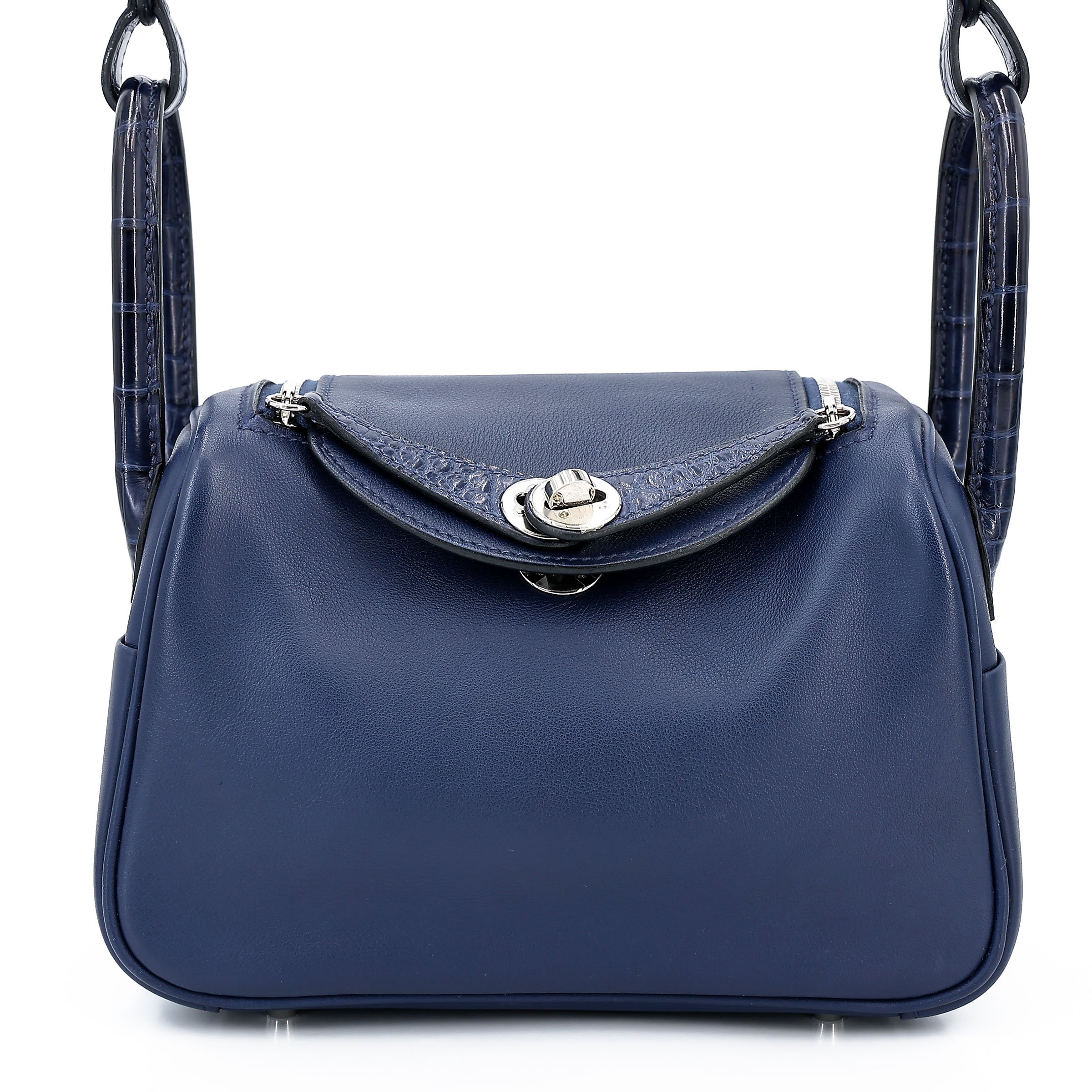 Hermes Very Good ( Rank A) HERMÈS Mini Lindy Touch Bleu Saphir (73) Swift Matte Alligator Palladium hardware U (2022)