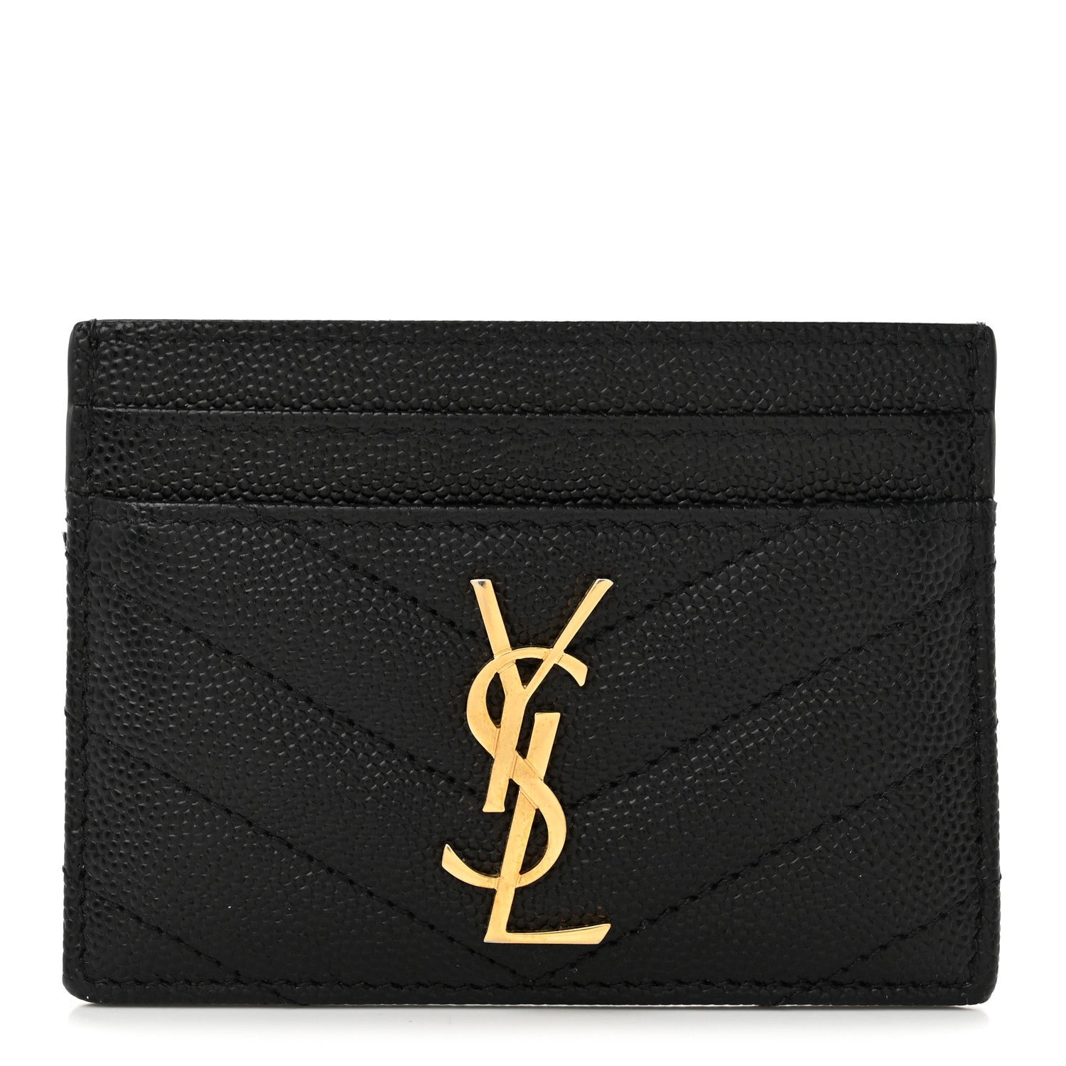 Saint Laurent Grain De Poudre Matelasse Chevron Monogram Credit Card Case Black