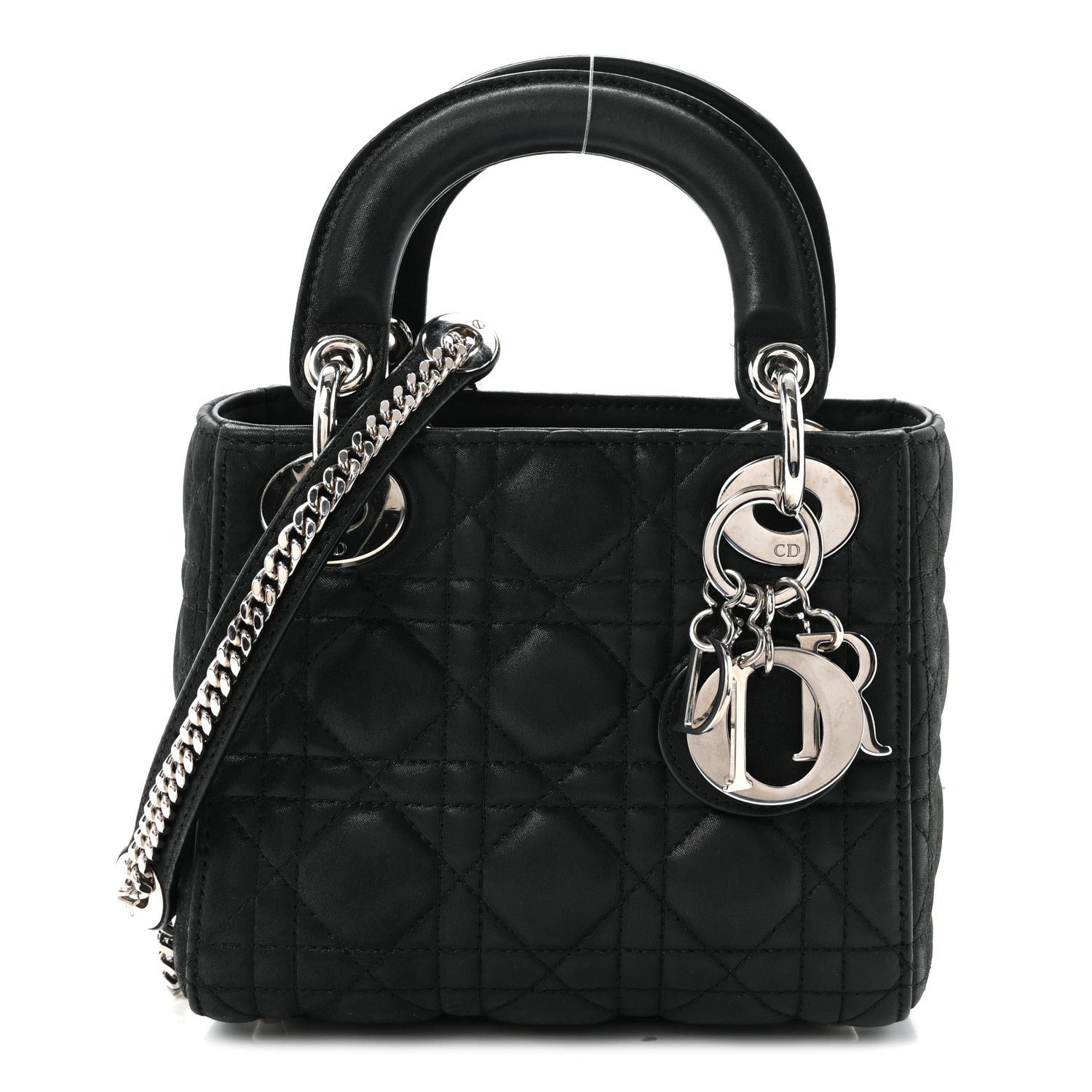 Christian Dior Metallic Calfskin Cannage Mini Lady Dior Black