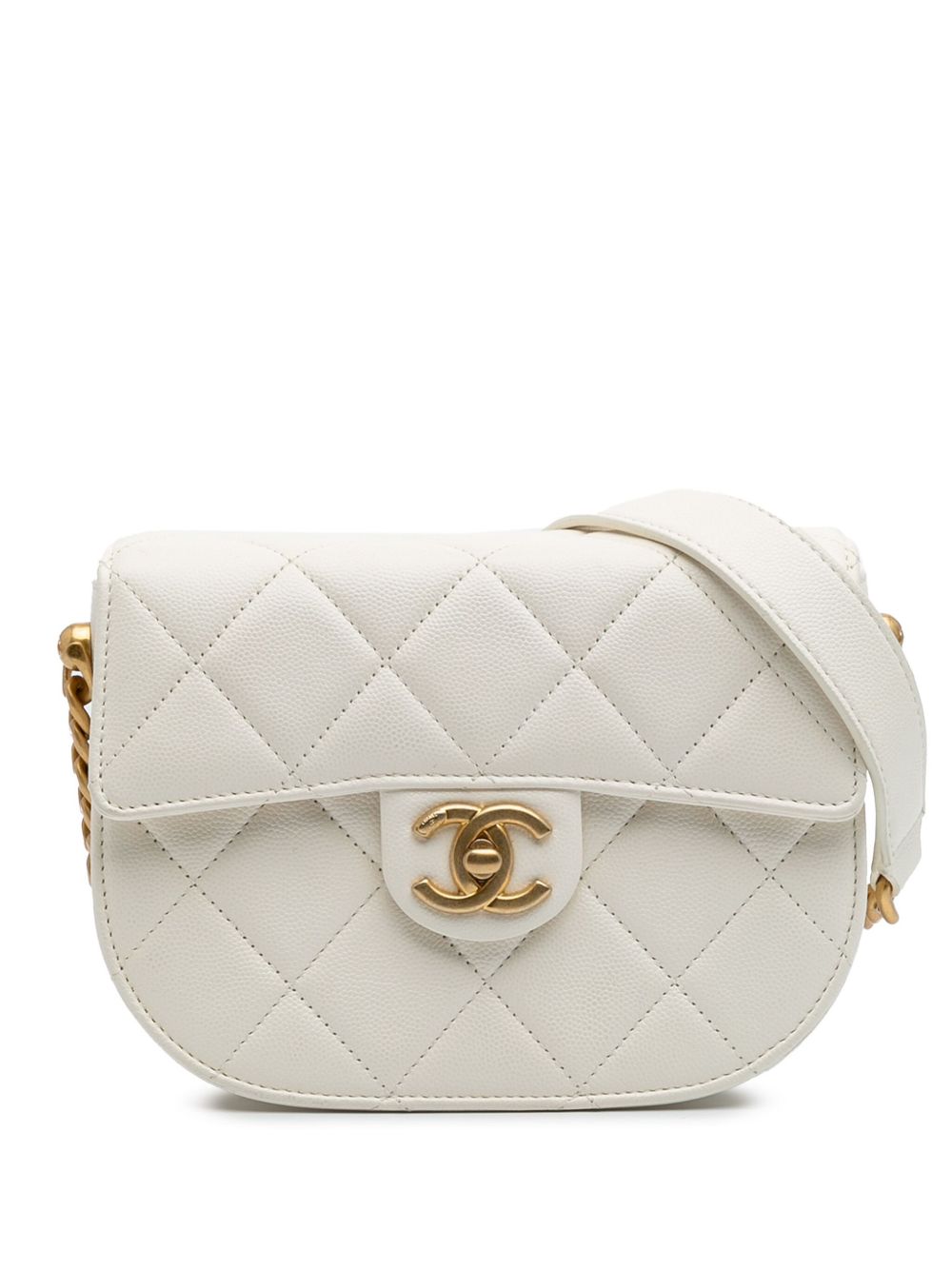 2021-2025 CC Quilted Lambskin Round Moon Messenger Flap crossbody bag