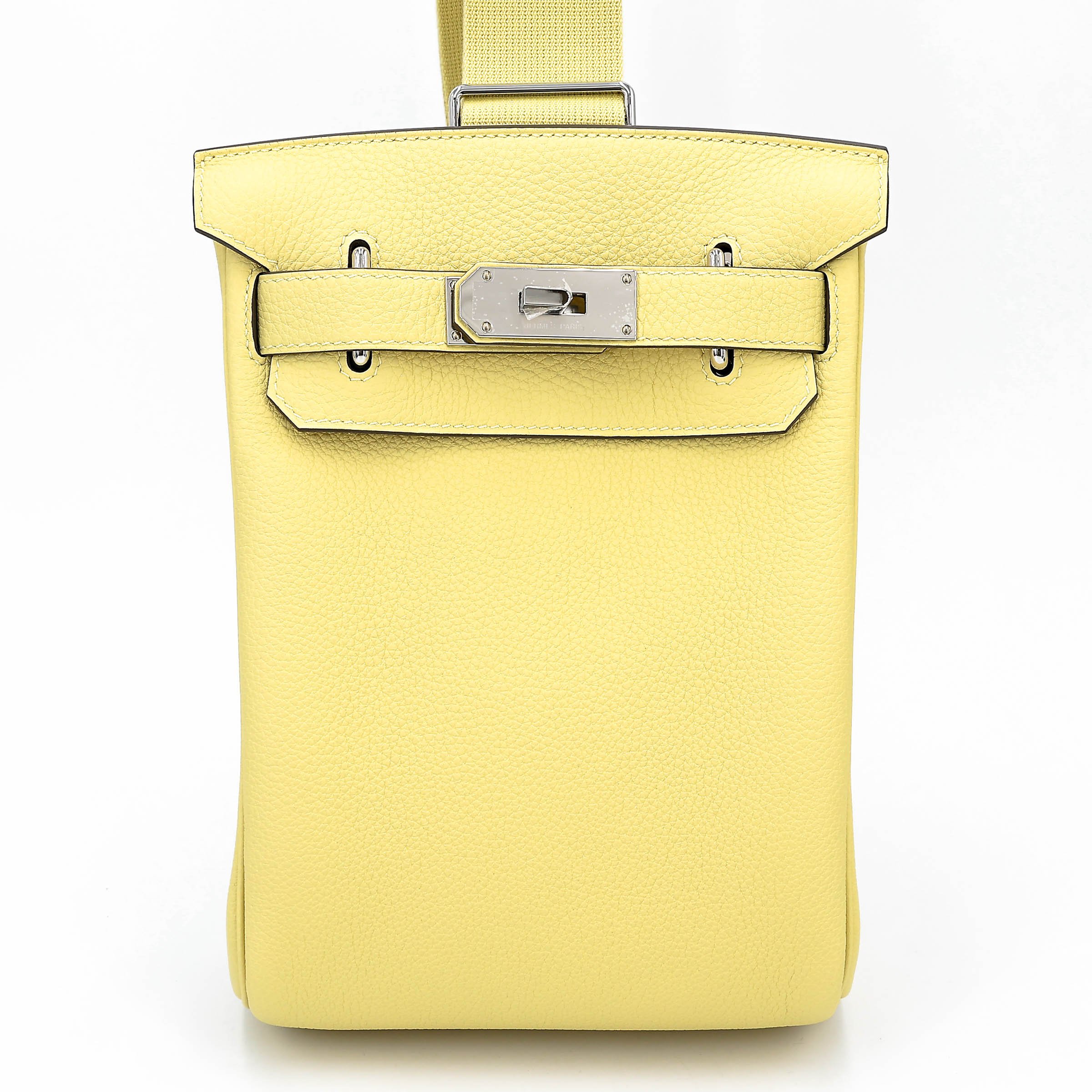 Brand New ( Rank N ) HERMÈS Hac a Dos PM Jaune Poussin (1Z) Togo Palladium hardware K (2025)