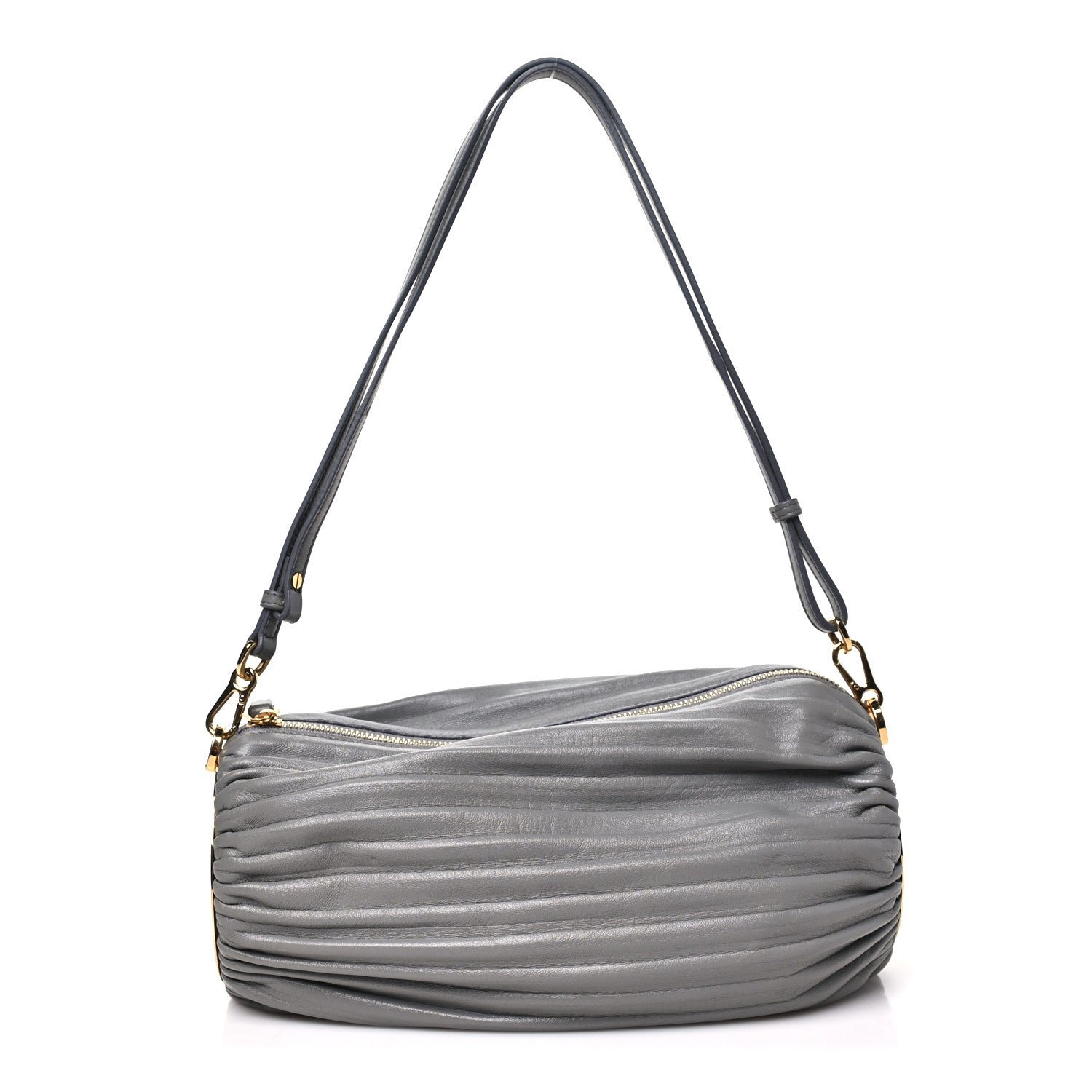 Loewe Lambskin Pleated Bracelet Pouch Shoulder Bag Asphalt Grey