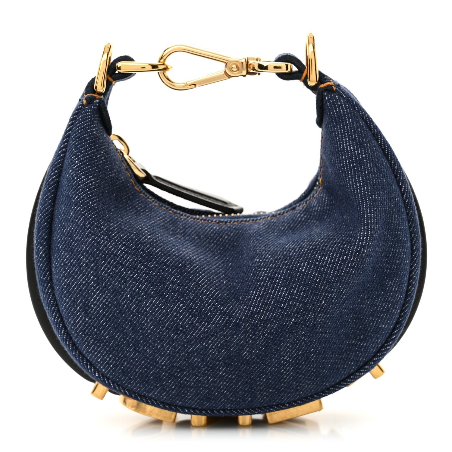 Fendi Denim Shiny Nappa Nano Fendigraphy Hobo Charm Blue Moro