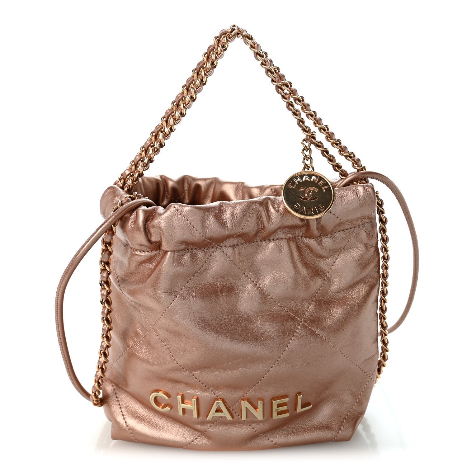 Chanel Metallic Calfskin Quilted Mini Chanel 22 Copper