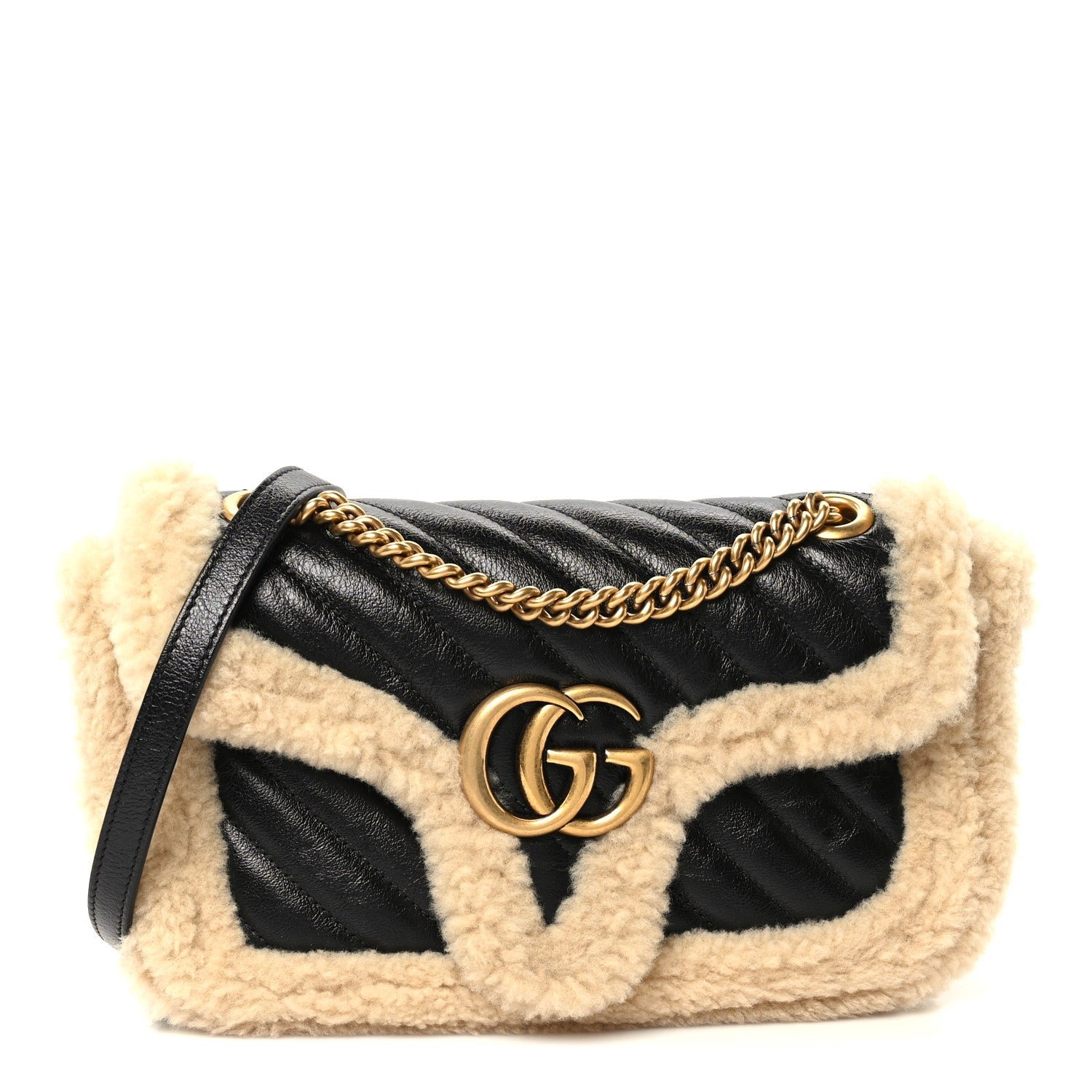 Gucci Azalea Calfskin Wool Matelasse Diagonal Small GG Marmont Shoulder Bag Black