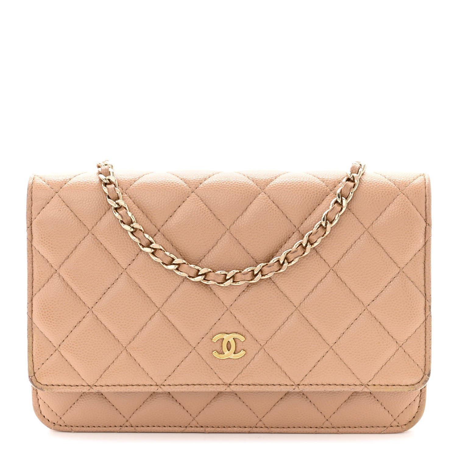 Chanel Caviar Quilted Wallet on Chain WOC Dark Beige