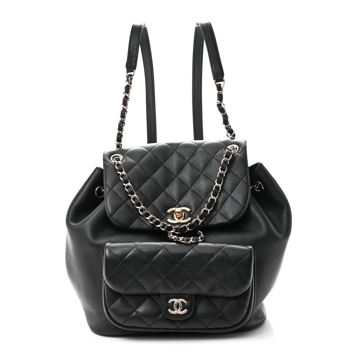 Chanel Lambskin Quilted Large Duma Drawstring Backpack Black