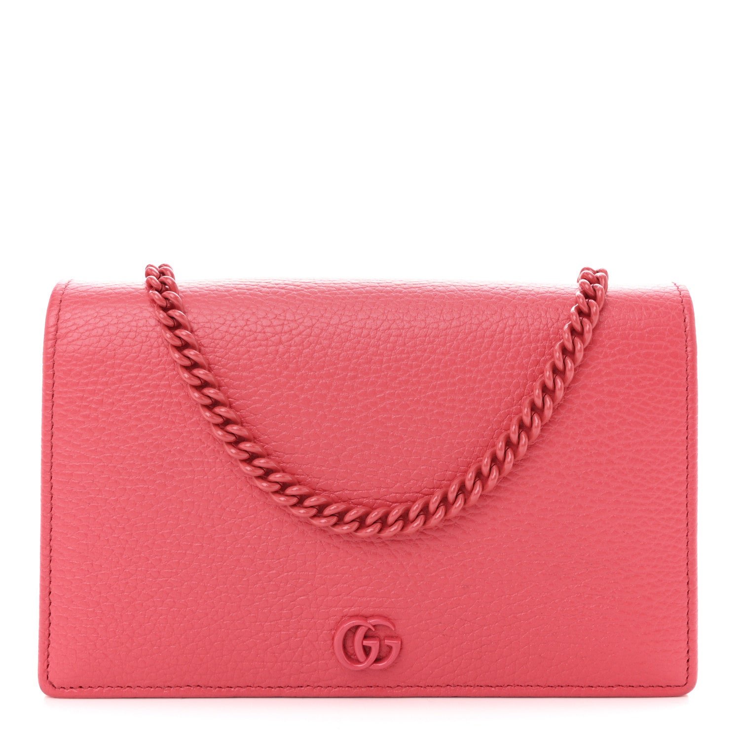 Gucci Dollar Calfskin Enamel Monochrome Mini GG Marmont Chain Wallet Runway Coral