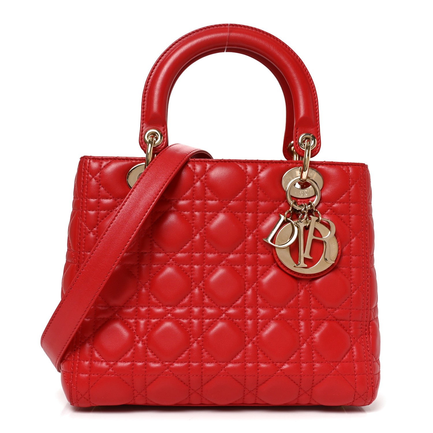 Christian Dior Lambskin Cannage Medium Lady Dior Red