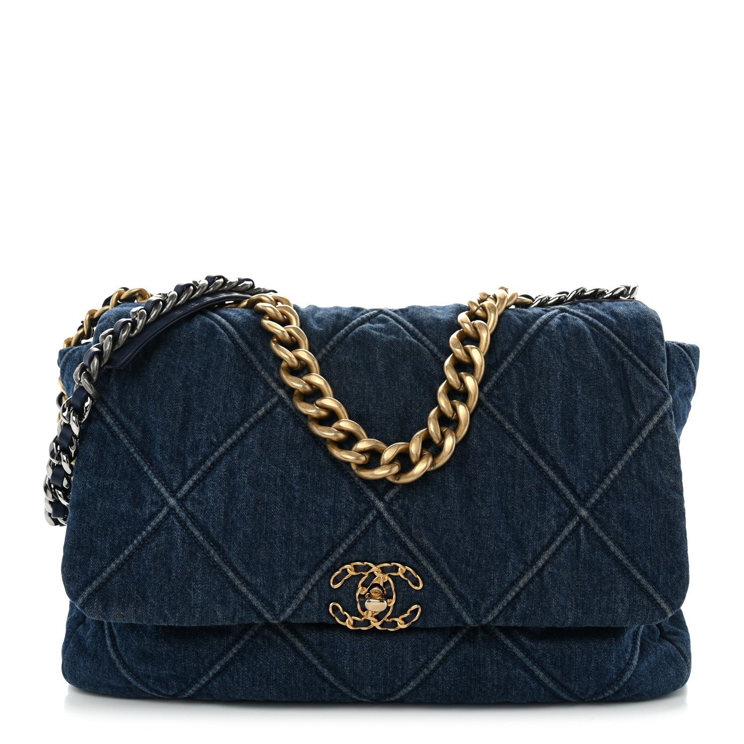 Chanel Denim Quilted Maxi Chanel 19 Flap Blue