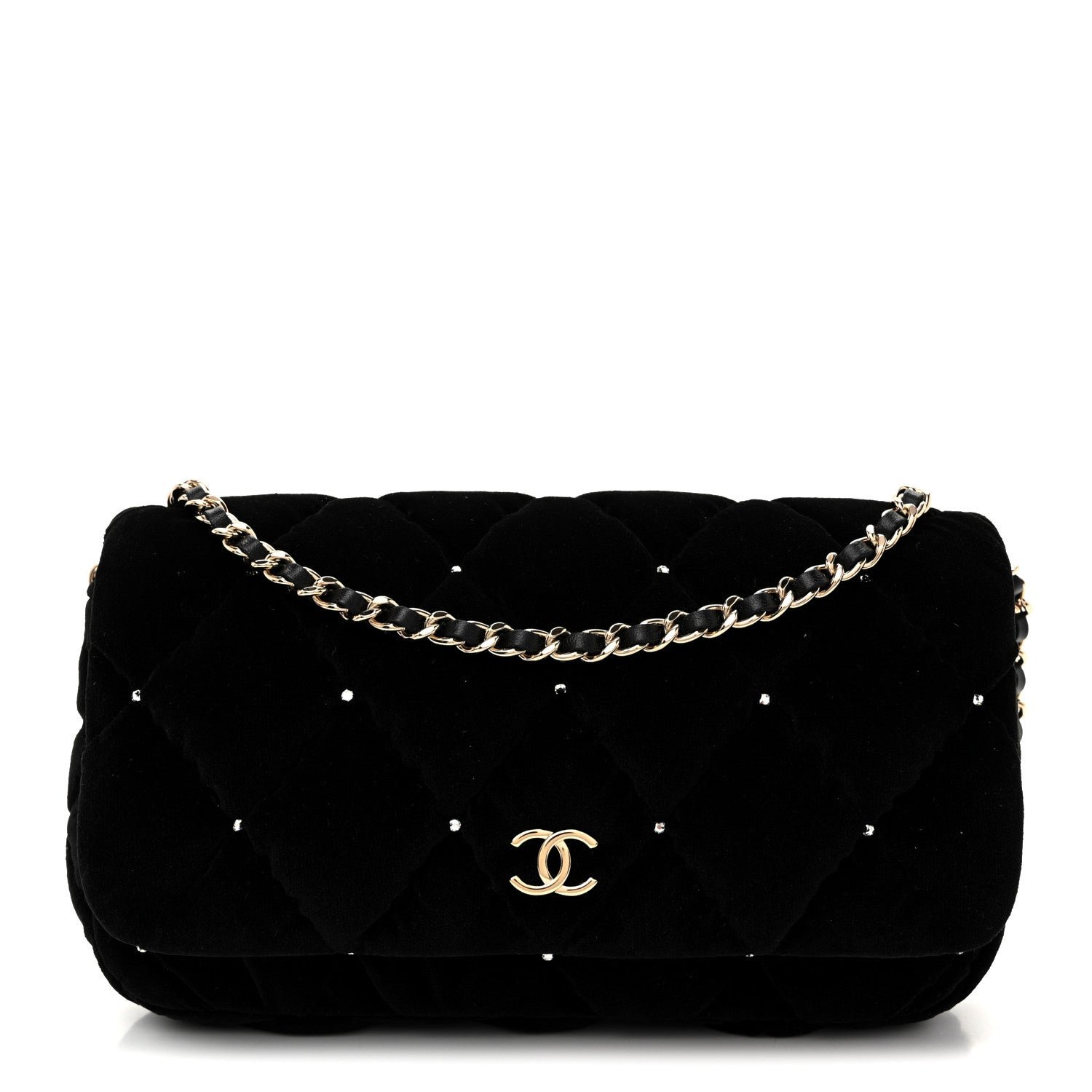 Chanel Velvet Diamanté Quilted Flap Clutch Black