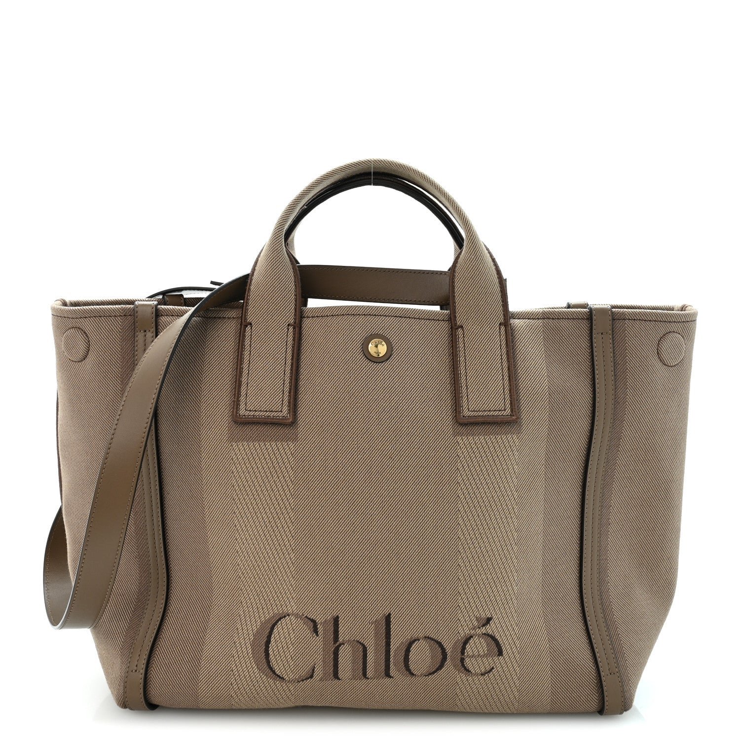Chloe Canvas Calfskin Medium Logo Carry Tote Deep Taupe