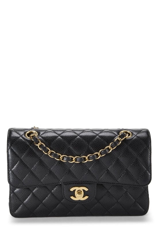 Black Quilted Caviar Classic Double Flap Small