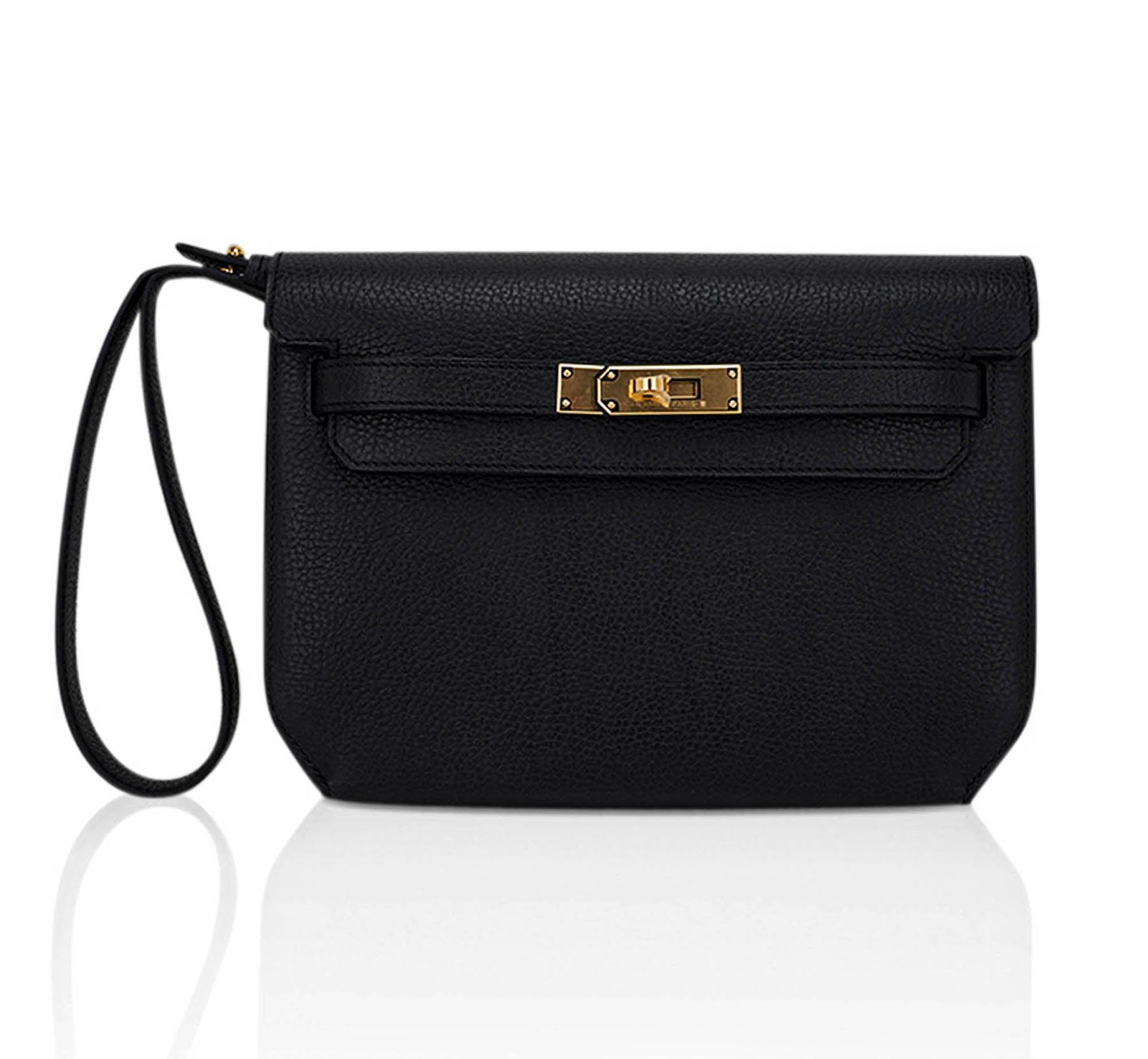 Hermes Hermes Kelly Depeches 25 Pouch Black Galop D’Hermes Leather with Gold Hardware