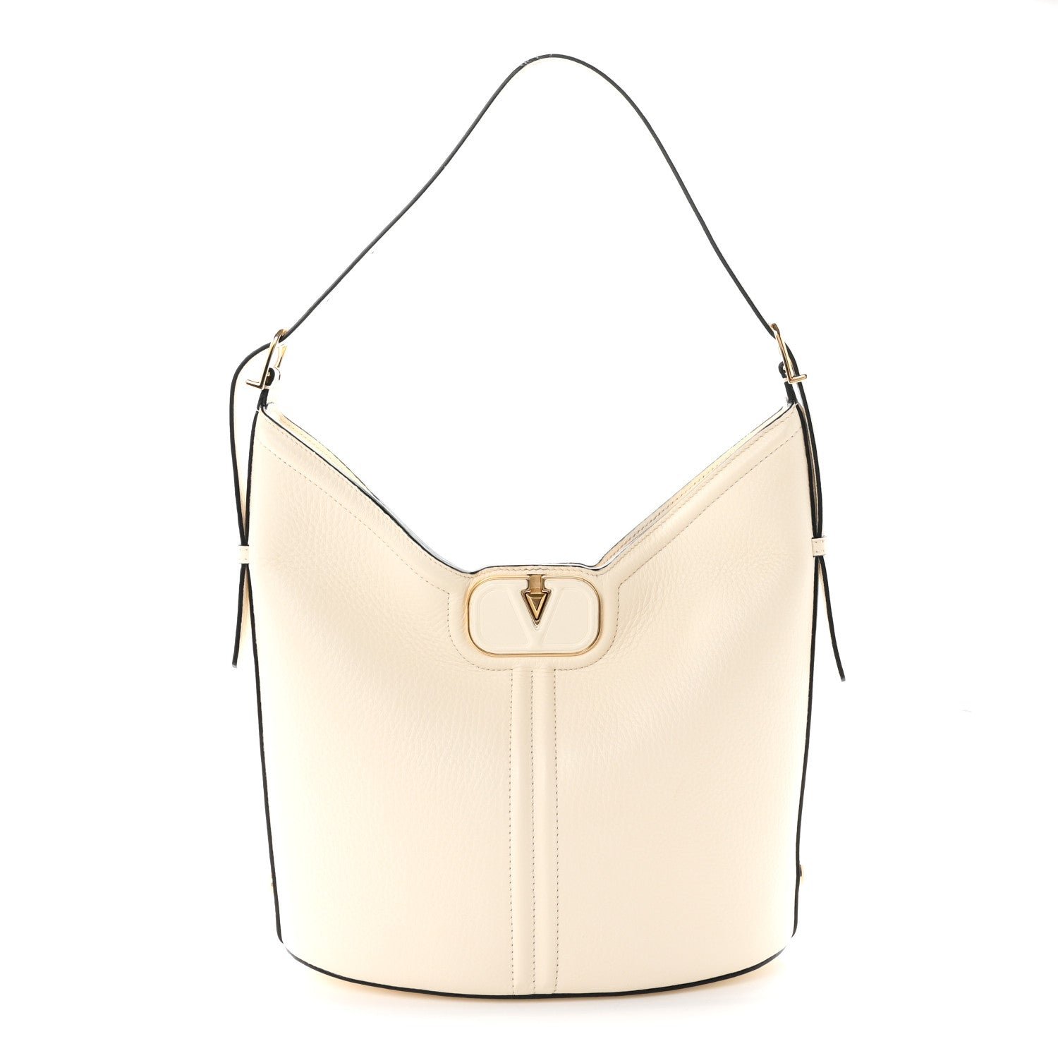Valentino Garavani Grained Calfskin Vlogo Tote White