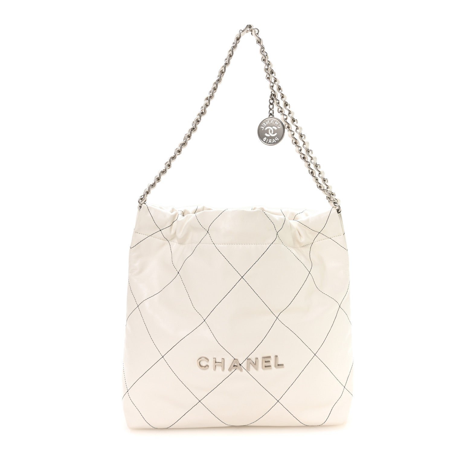 Chanel Shiny Calfskin Quilted Small Chanel 22 White Black
