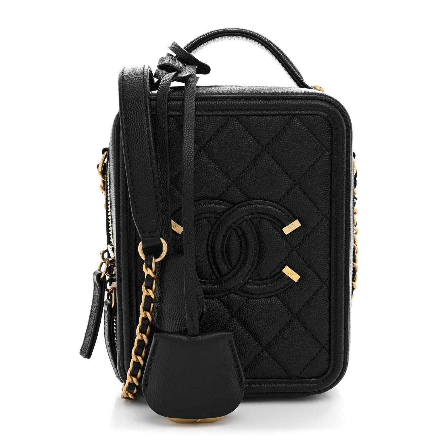 Chanel Caviar Quilted CC North South Filigree Vanity Case Black