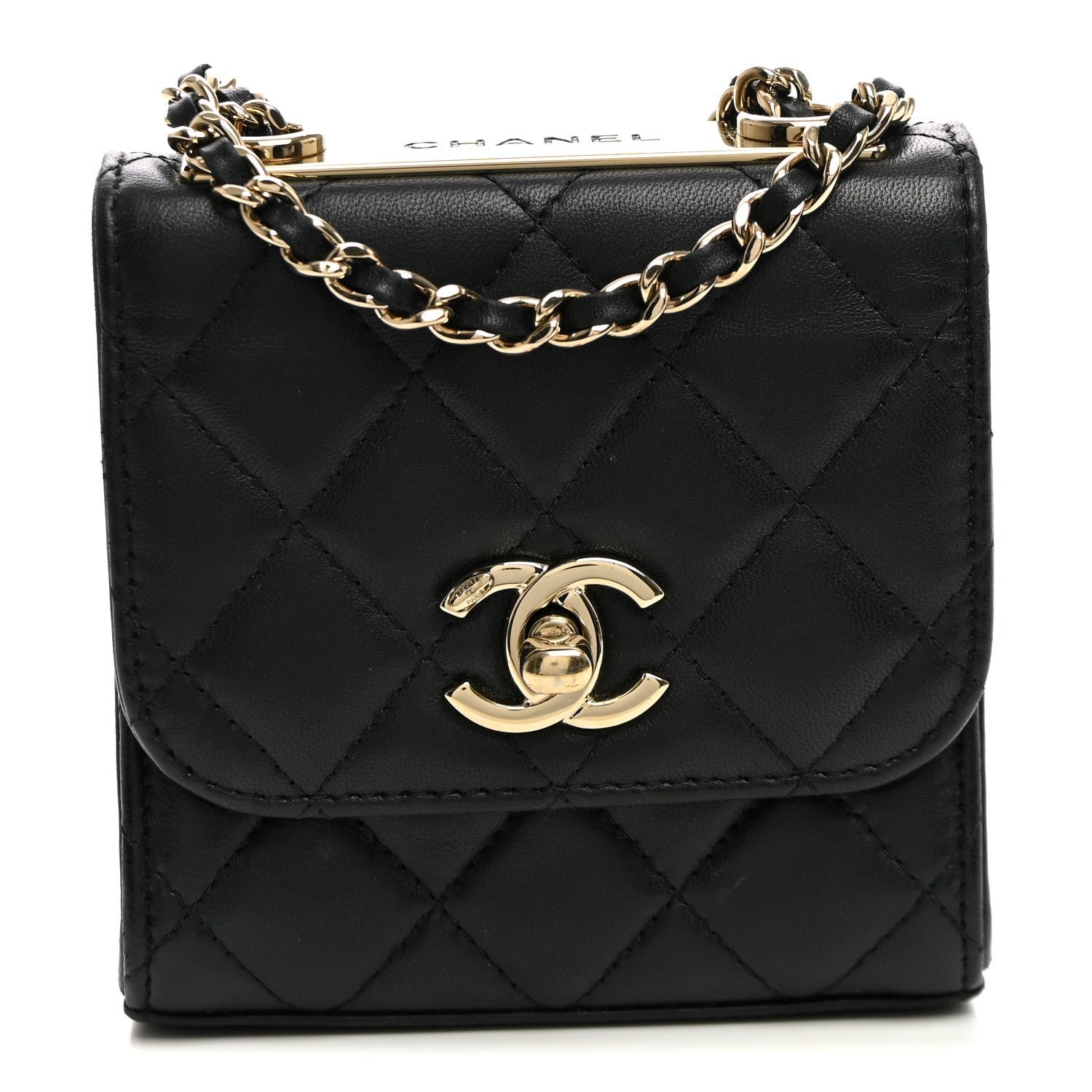 Chanel Lambskin Quilted Mini Trendy CC Clutch With Chain Black