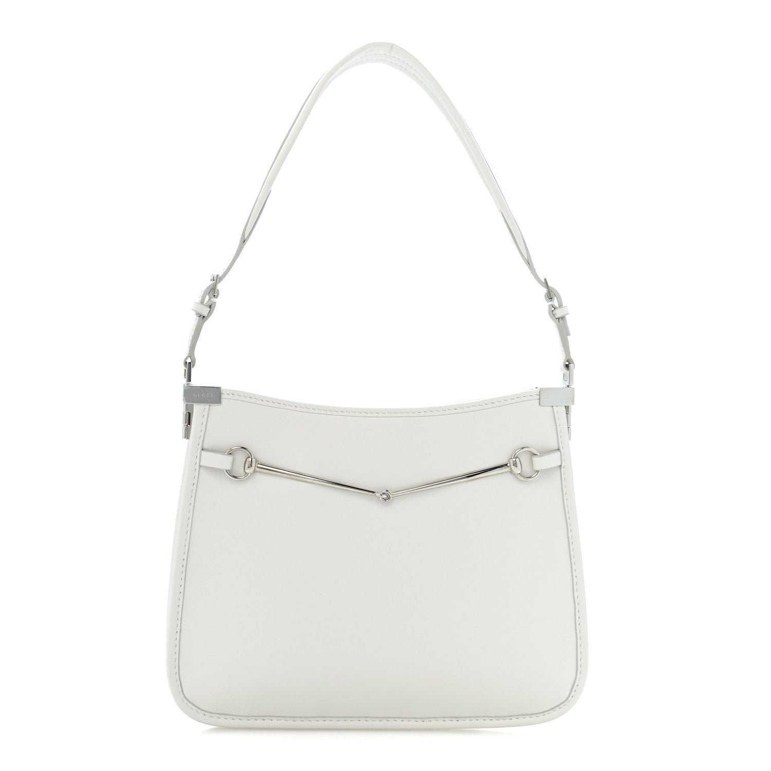 Gucci Calfskin Horsebit Slim Shoulder Bag White