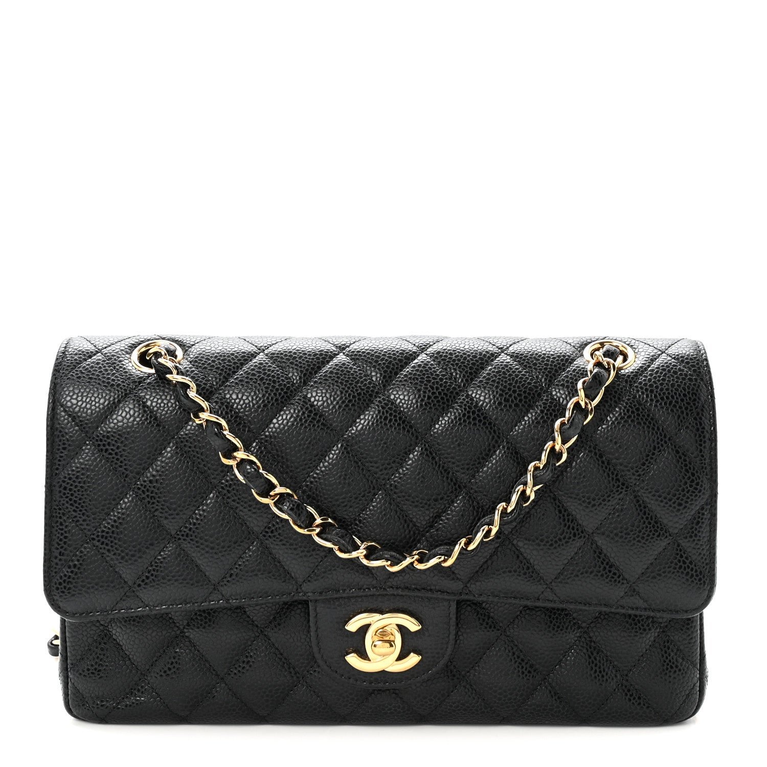 Caviar Quilted Medium Double Flap Black