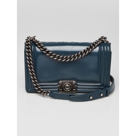 Chanel Blue Glazed Leather Medium Boy Reverso Bag