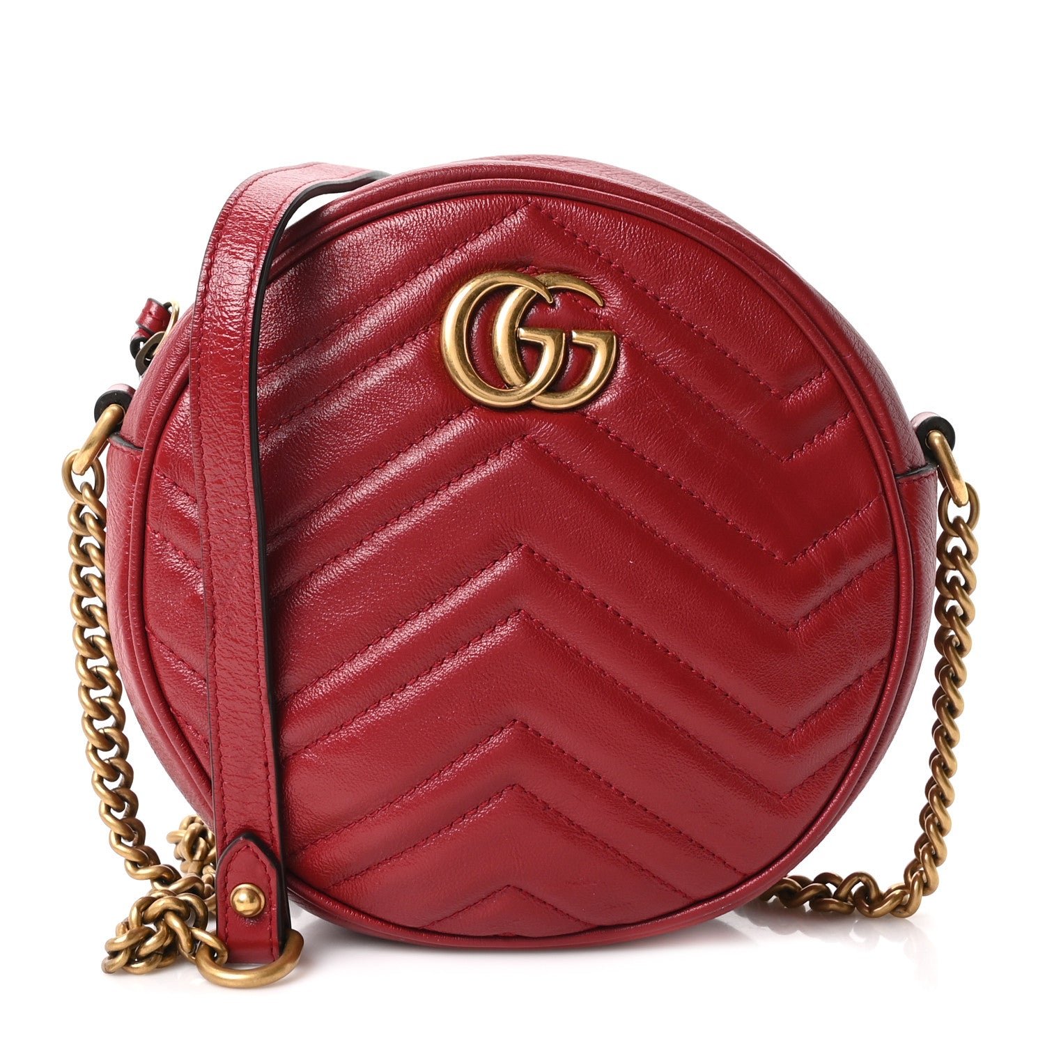 Gucci Glazed Calfskin Matelasse Heart Mini GG Marmont Round Shoulder Bag Romantic Cerise