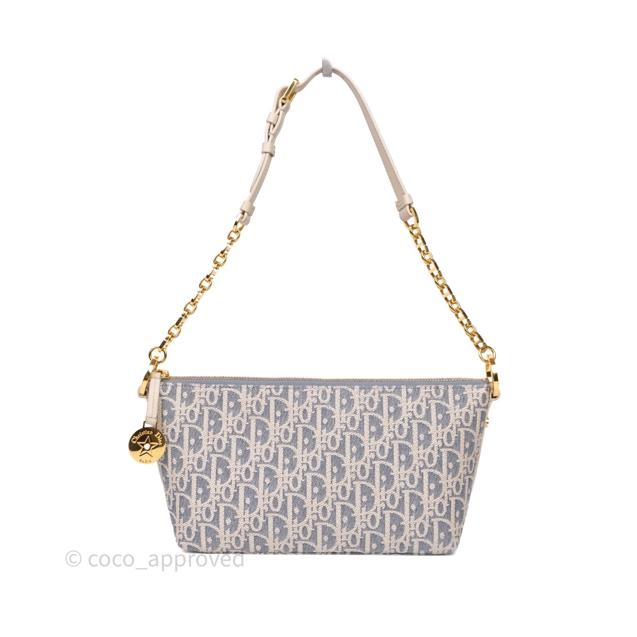 Christian Dior Diorstar Hobo Bag with Chain Blue Dior Oblique Chambray with Raffia Effect