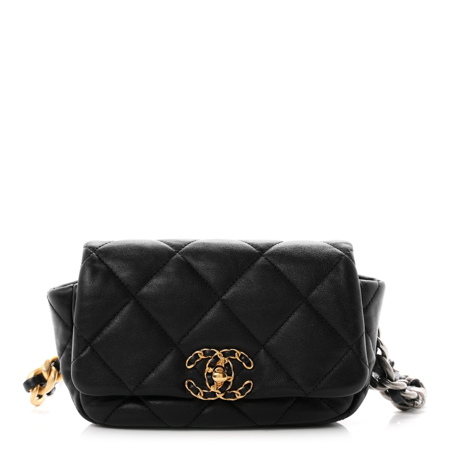 Chanel Lambskin Quilted Chanel 19 Waist Bag Black
