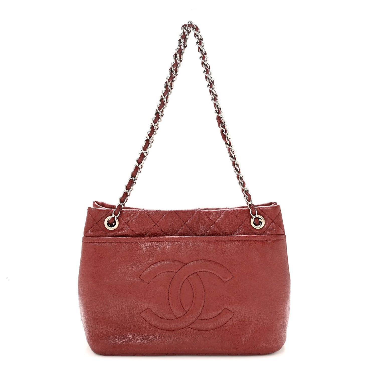 Chanel Caviar Quilted Large Timeless CC Soft Tote Dark Red