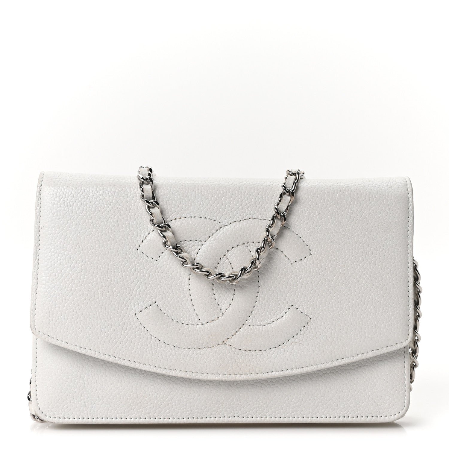 Chanel Caviar Timeless CC Wallet on Chain WOC White