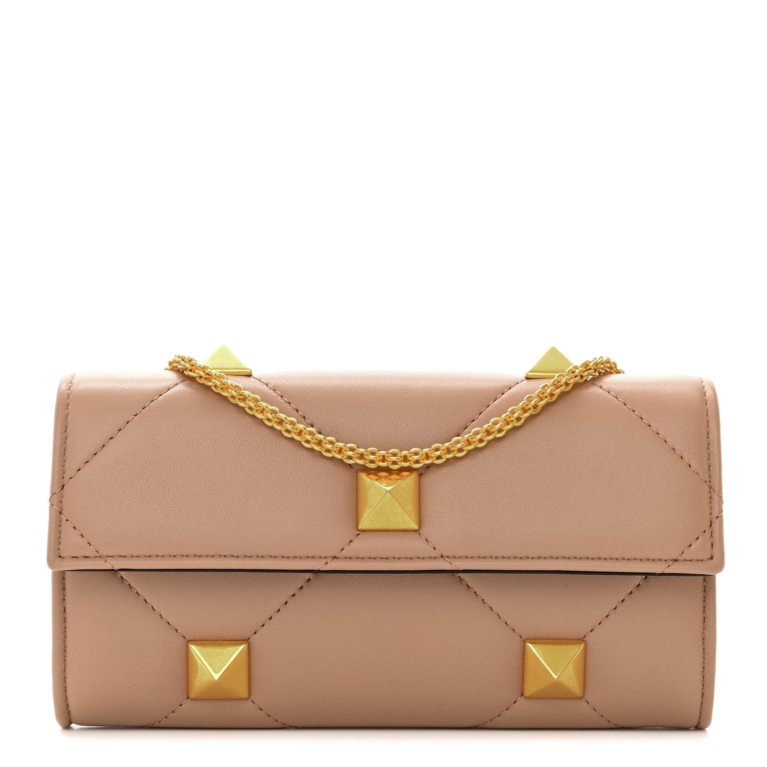 Valentino Garavani Nappa Roman Stud Wallet on Chain Rose Cannelle