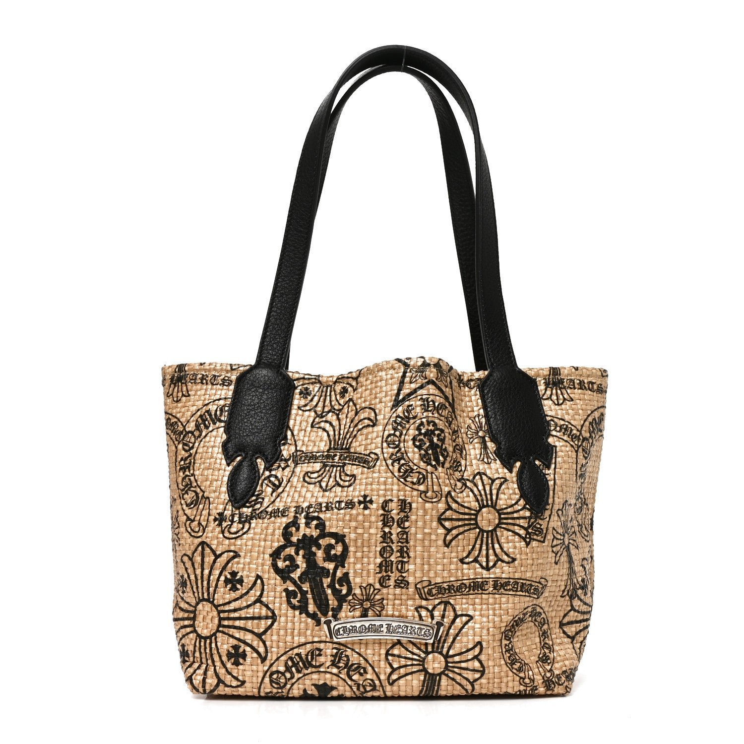 Chrome Hearts Chrome Hearts Grained Calfskin Raffia Small Cross Tote Natural Black
