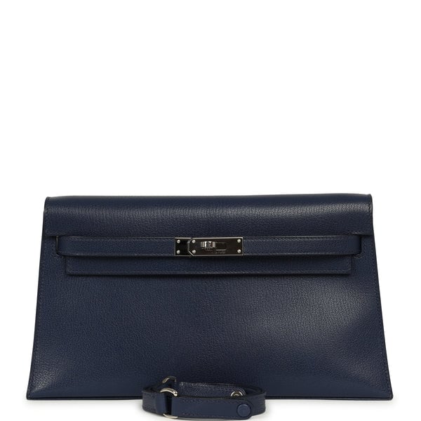 Pre-owned Hermes Kelly Elan Bleu Saphir Chevre Chamkila Palladium Hardware