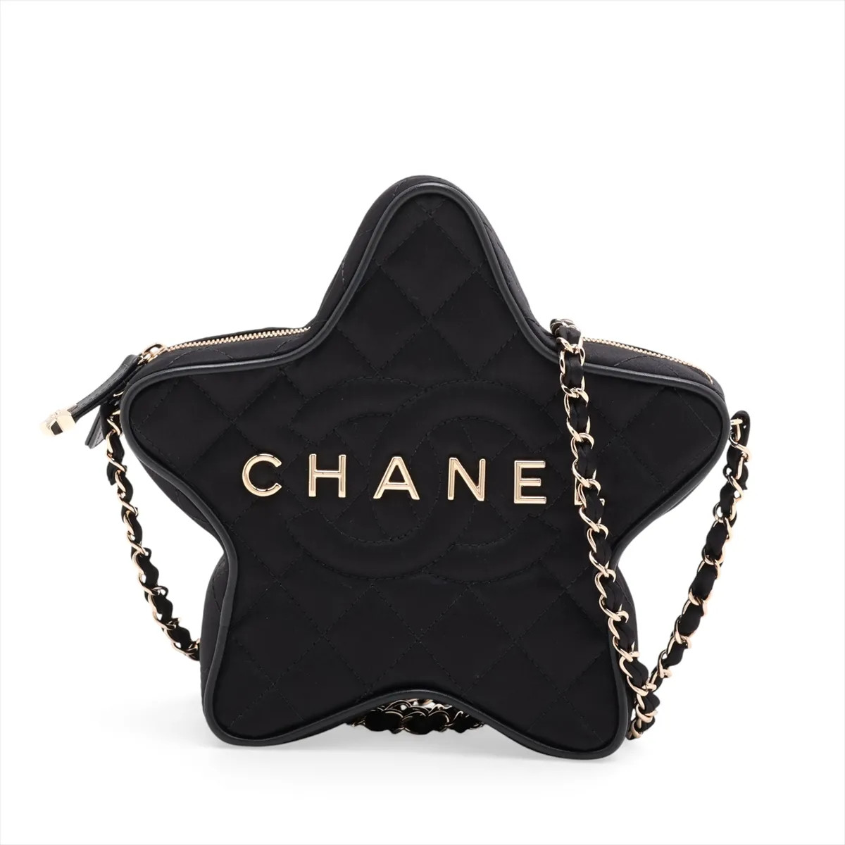 Chanel Matelasse Satin Chain Shoulder Bag Black Gold Metal Fittings random plate