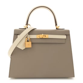 Hermes Epsom Bi-Color Horseshoe Kelly Sellier 25 Gris Asphalte Craie