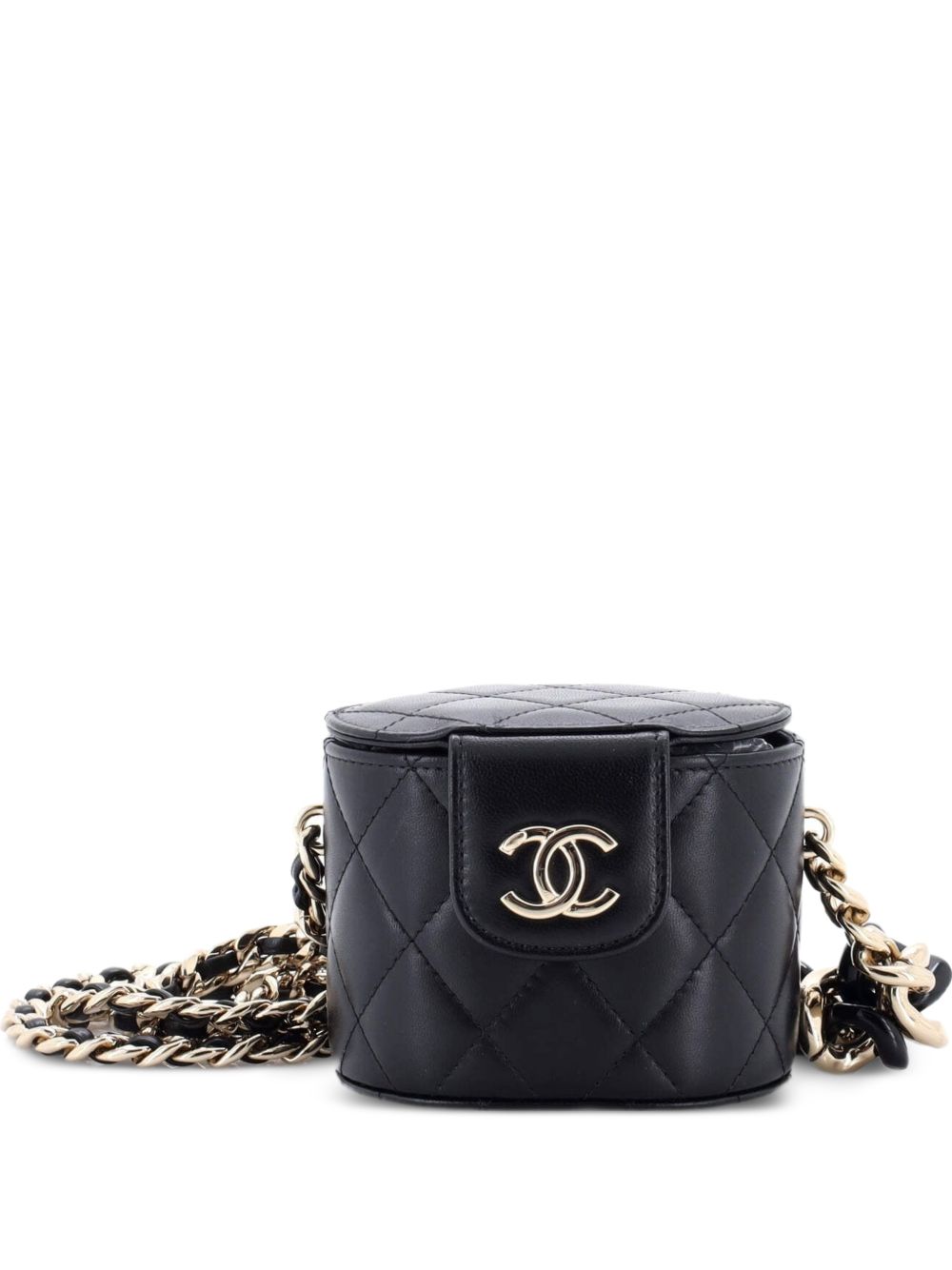 Resin Elegant Chain Tubular Vanity Case Quilted Lambskin Mini crossbody bag