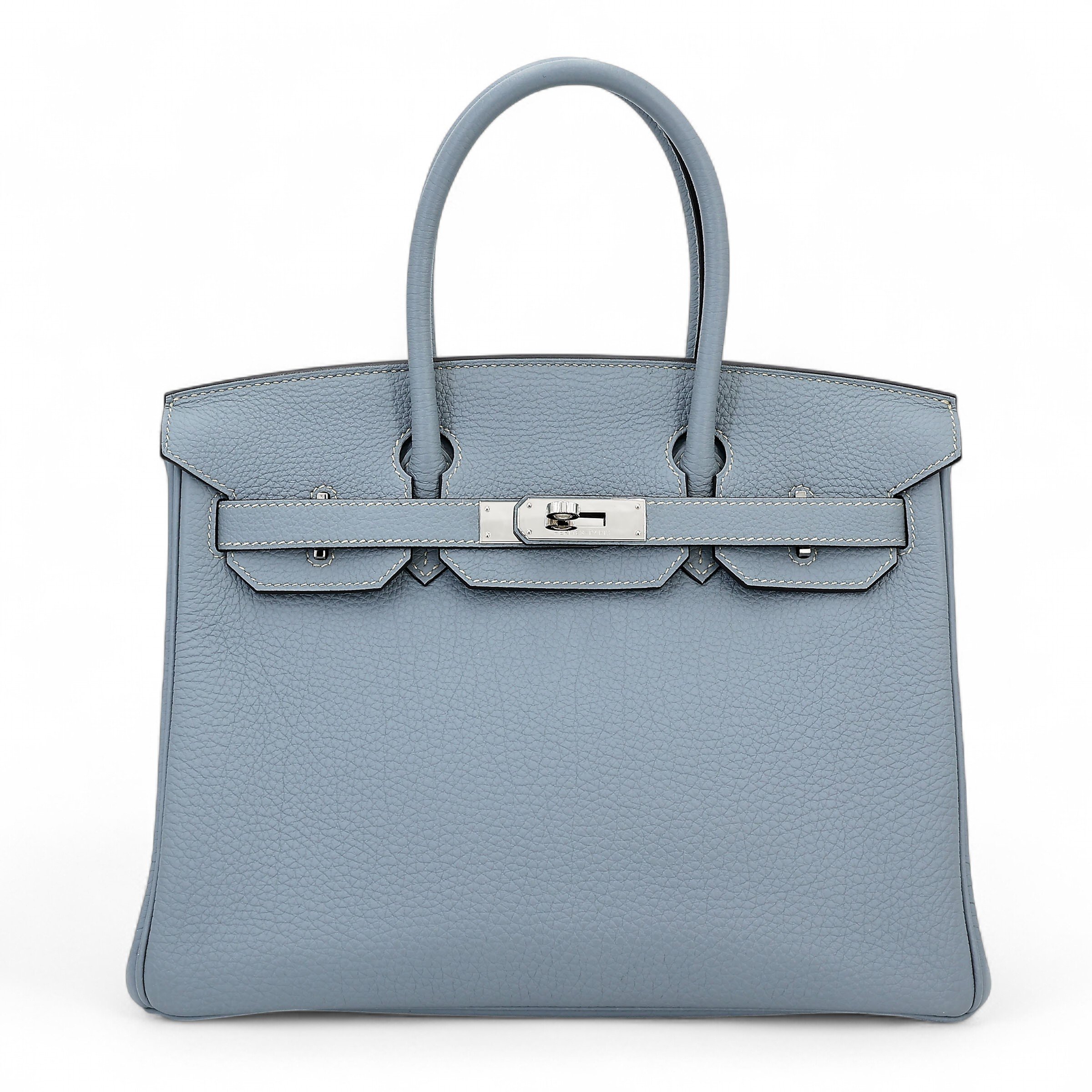 Hermes Very Good ( Rank A) HERMÈS Birkin 30 Bleu Lin (J7) Togo Palladium hardware Square Q (2013)