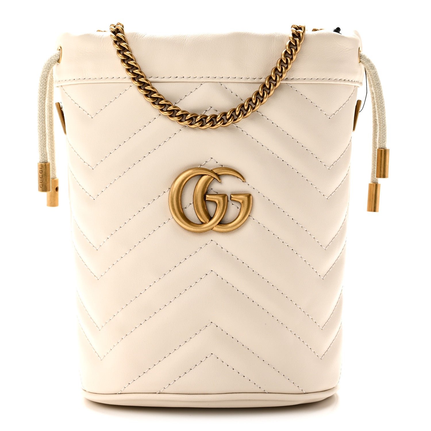 Gucci Calfskin Matelasse Mini GG Marmont 2.0 Bucket Bag White