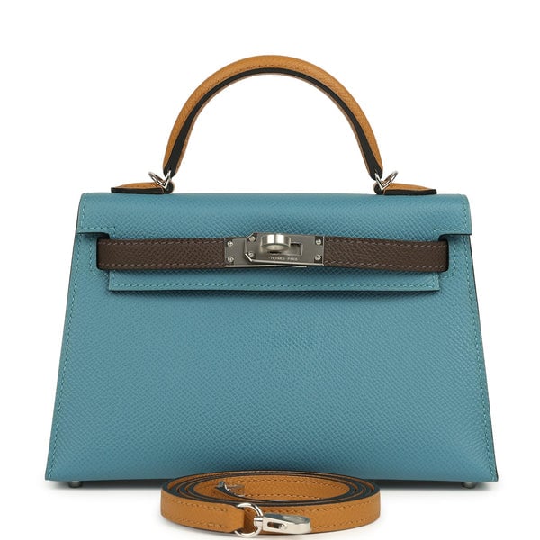 Hermes Hermes Kelly Sellier 20 Tri-color Blue Jean, Sesame and Ecorce Epsom Palladium Hardware