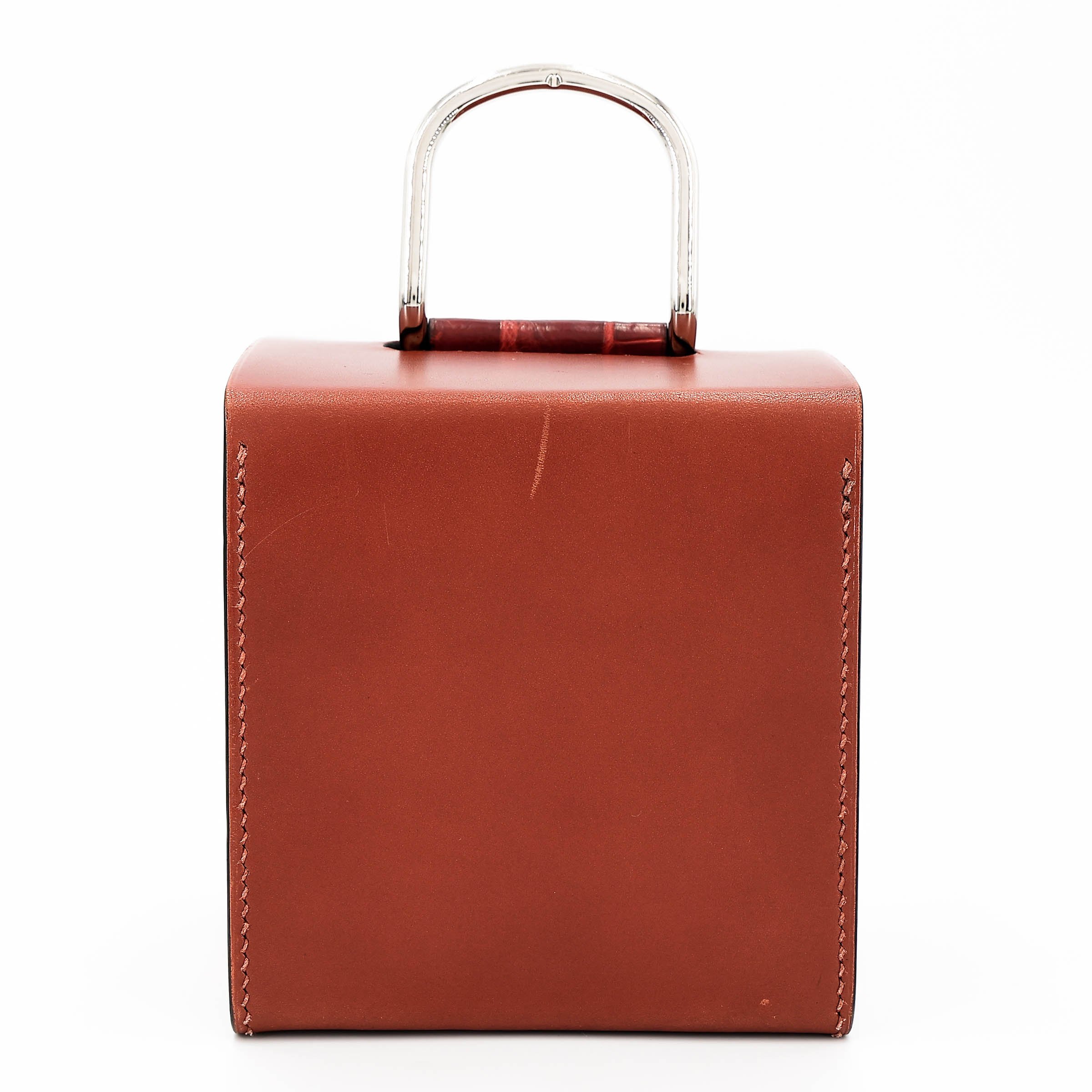 Very Good ( Rank A) HERMÈS Petit h H Box Bag Brique (36) Pain d’Epice (9Y) Shiny Niloticus Crocodile Tadelakt Palladium hardware
