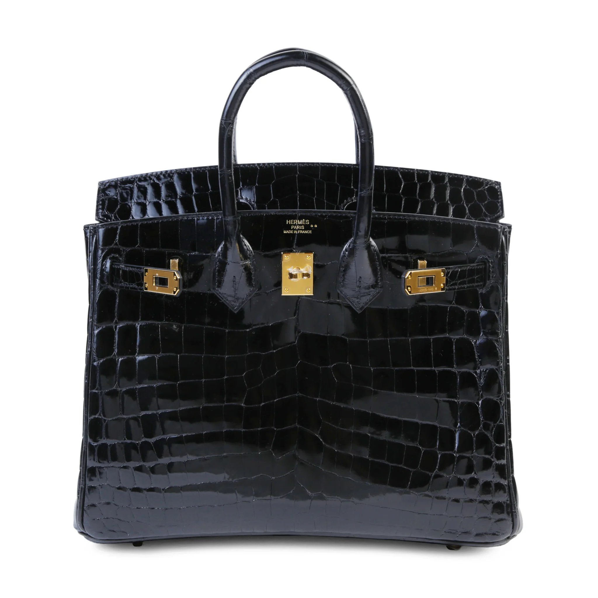 Brand New ( Rank N ) HERMÈS Birkin 25 Noir (89) Shiny Niloticus Crocodile Gold hardware G (2026)