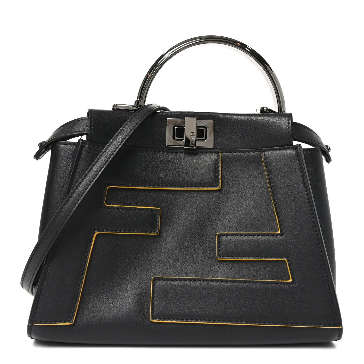 Fendi Nappa FF Mini Peekaboo Iconic Satchel Black Sunflower