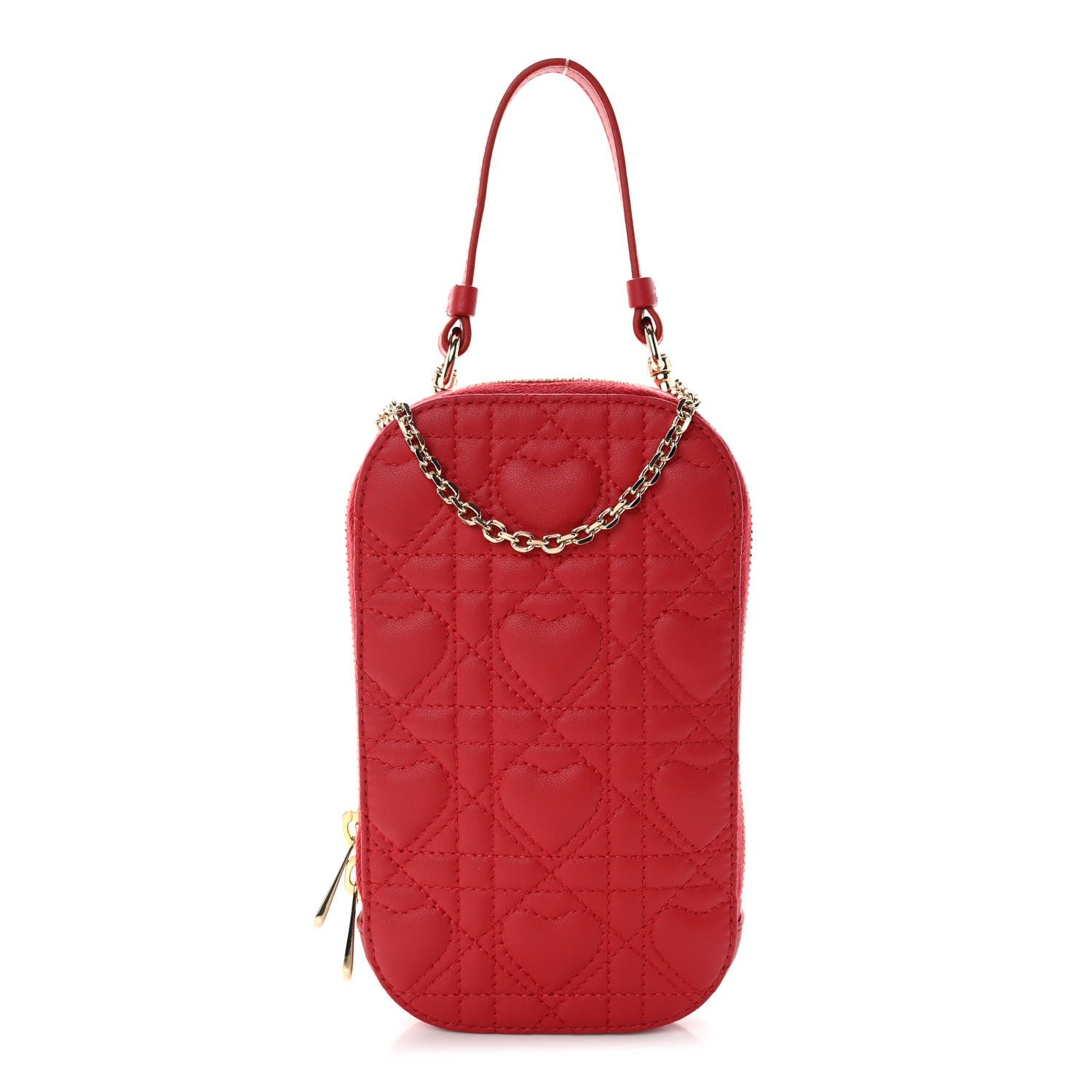 Dior Lambskin Cannage Dioramour Lady Dior Phone Holder Bright Red