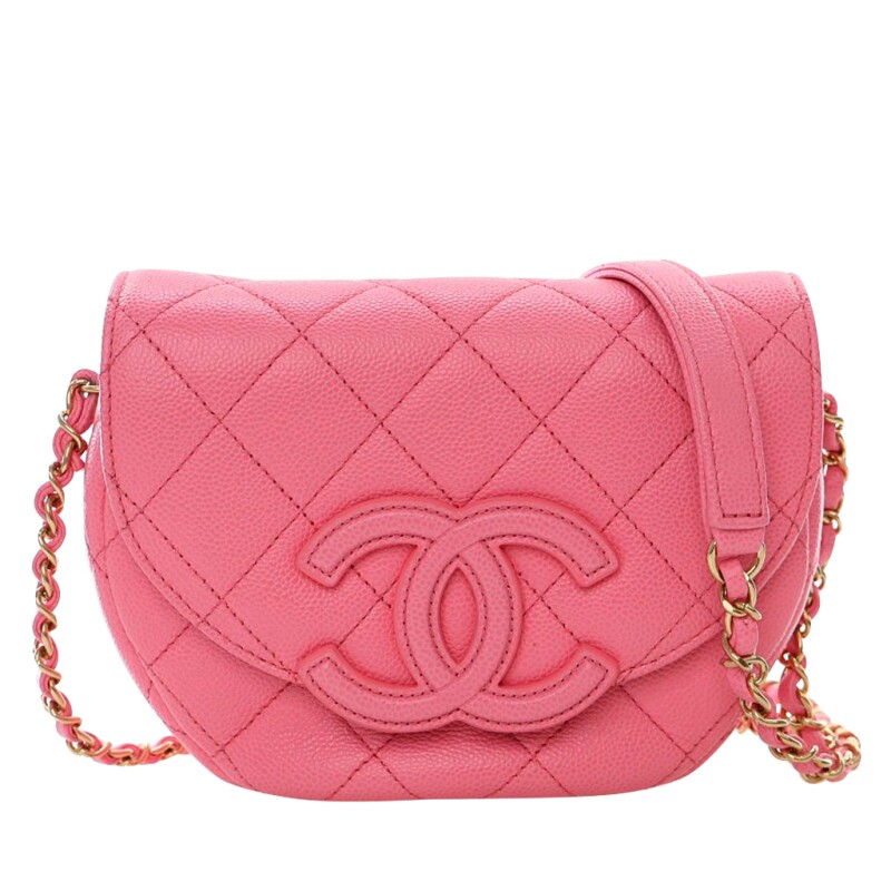Chanel Pink Quilted Caviar Mini Metalasse Messenger Bag Gold Hardware, 2021