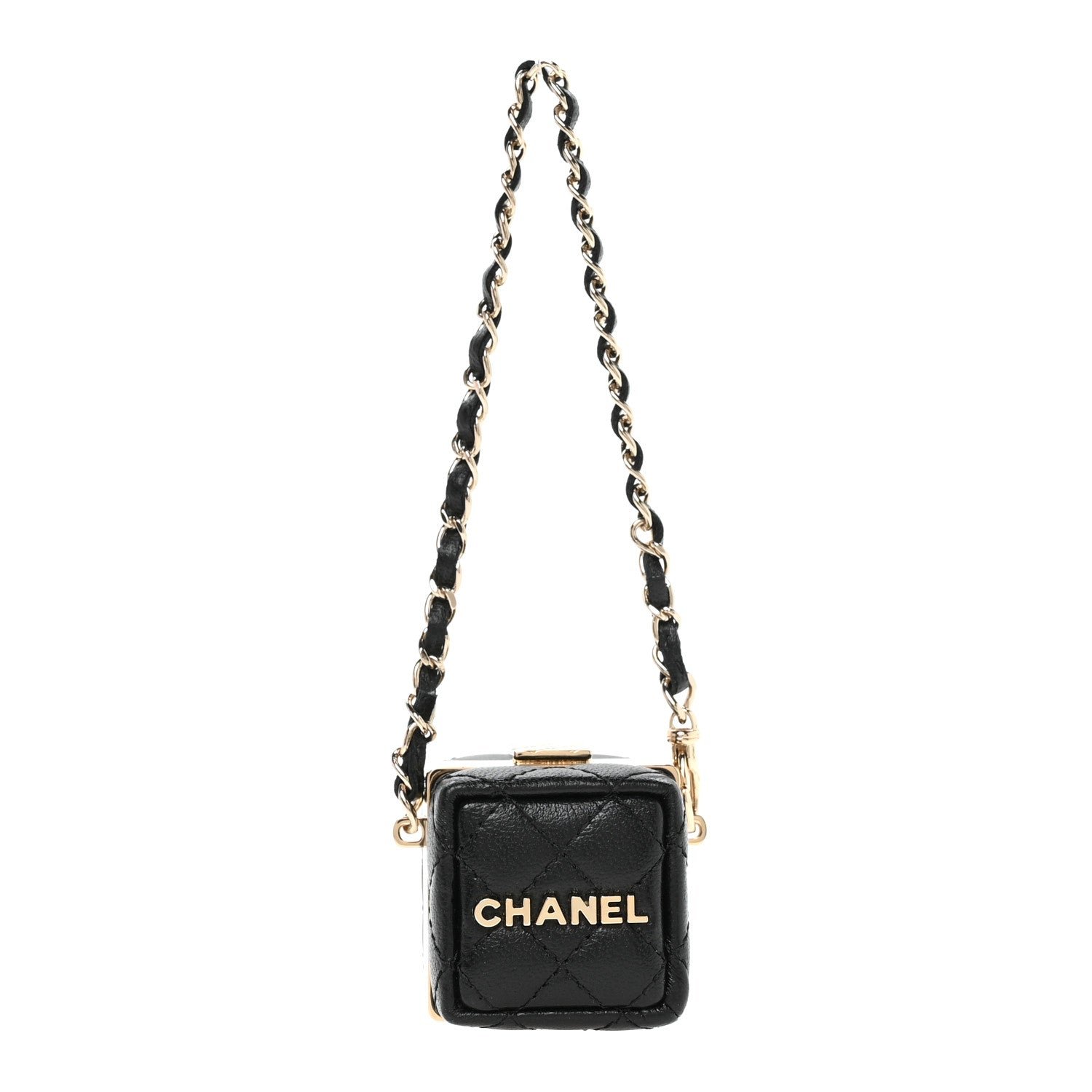 Chanel Lambskin Quilted Cube Mini Bag Charm Black
