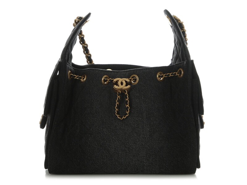 Black Quilted Denim Small 25 Aged Gold Hardware, 2026